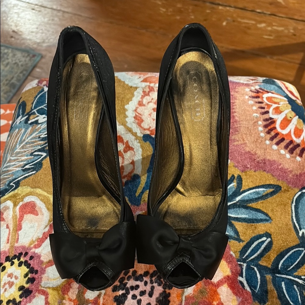 Coach Black Suede Peep-Toe Heels